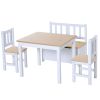 Qaba 4-Piece Kids Play Table Set, Wooden Chairs & Storage Bench, Modern Design in Natural White for Creative Toddlers