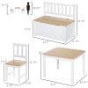 Qaba 4-Piece Kids Play Table Set, Wooden Chairs & Storage Bench, Modern Design in Natural White for Creative Toddlers